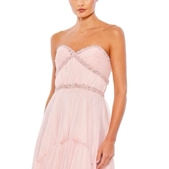 Mac Duggal Size 2 Pink 68096 Beaded Strapless Ruffle High Low Gown Dress New - Picture 4 of 12
